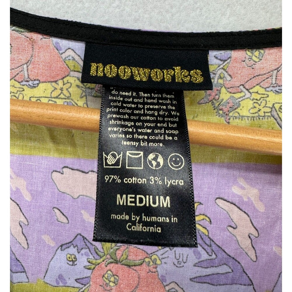 Nooworks Big Pocket Dress Size M Stawberry Jammin Print Novelty Colorful Stripe - Picture 10 of 10